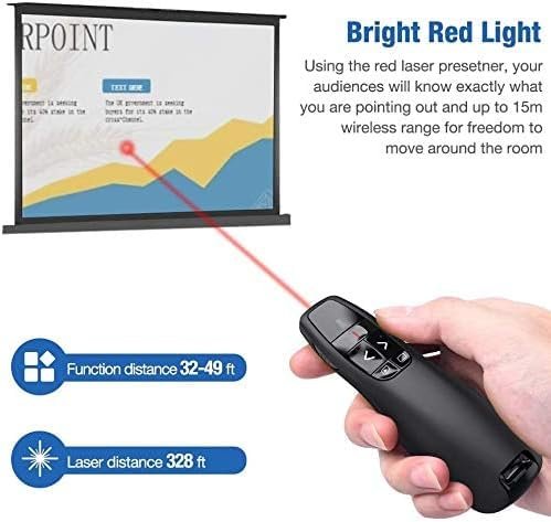 Presenter Wireless PP-03 | 2.4GHz Wireless USB Presenter, PowerPoint Red Laser Pen Pointer, Remote Controller, PPT Clicker For Presentation, Battery Not Included, Black