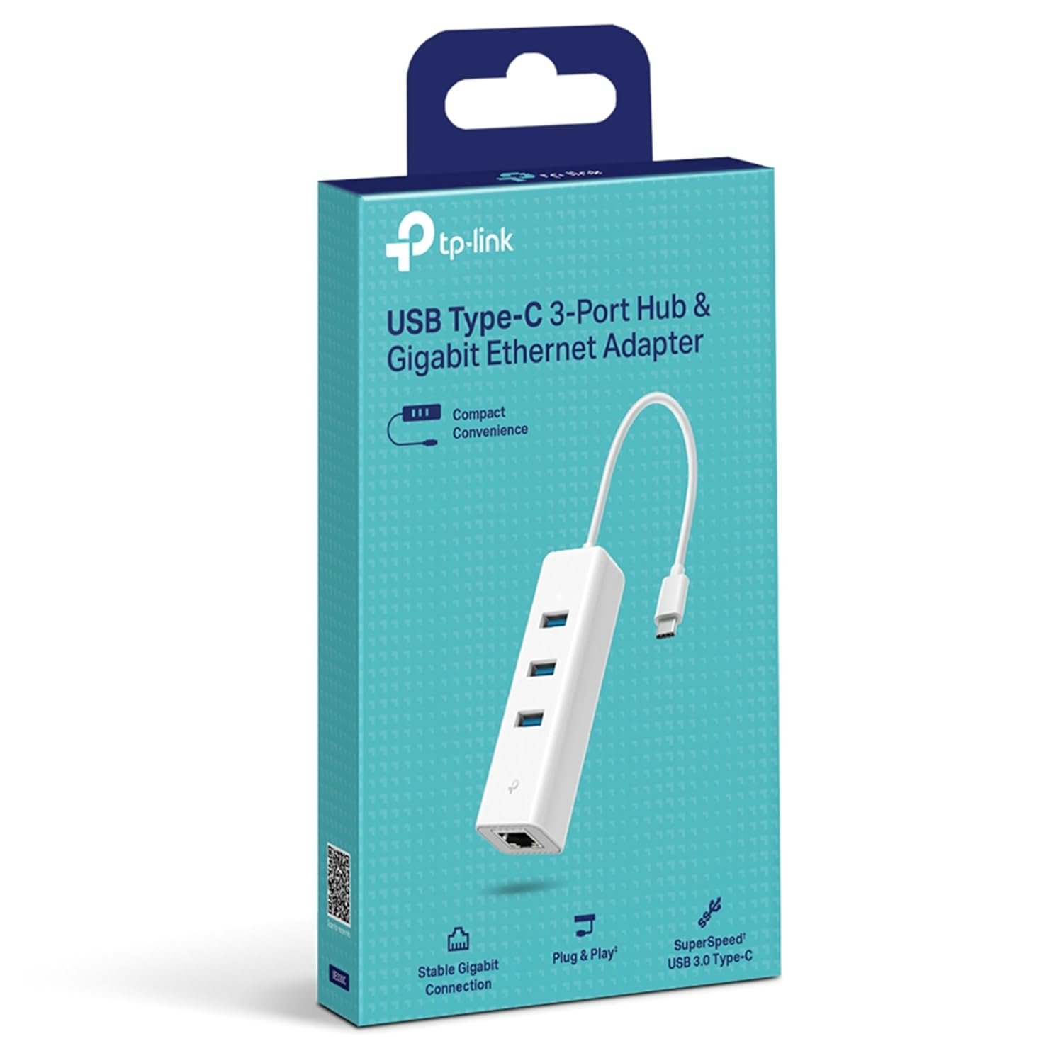 Adapter TP-Link TL-UE330C | USB Type-C 3-Port Hub & Gigabit Ethernet Adapter, RJ45 LAN Wired Hub For Ultrabook, Chromebook, Laptop, Desktop, Plug & Play, Foldable & Portable Design, White