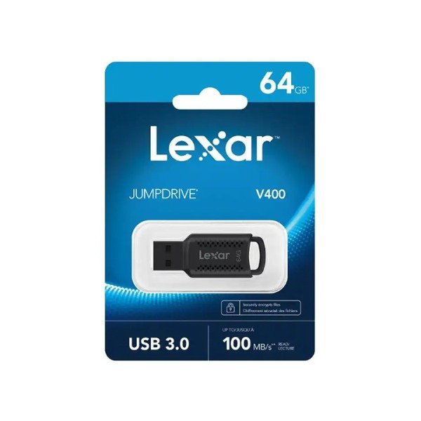 Pendrive Lexar 64GB LJDV400064G-BNBNG JumpDrive V400 USB 3.2 Gen 1 Flash Drive | Upto 100 MB/s Read Speed, Reliable Portable Storage, Compact Design, With Key Chain Hole, Plug & Play, Compatible With PC & Mac Systems, Black