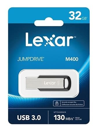 Pendrive Lexar 32GB LJDM400032GBNBNG JumpDrive M400 USB-A 3.0 Flash Drive | Upto 130 MB/s Read Speed, Reliable Portable Storage, Compact Design, With Key Chain Hole, Plug & Play, Compatible with PC & Mac Systems, Silver