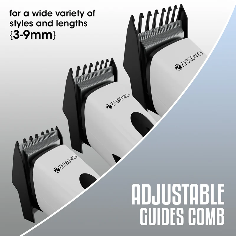 Cordless Hair Trimmer Zebronics ZEB-HT51 | Stainless Steel Blade, Up to 45 mins Backup, 3 in 1 Guide Comb, Washable attachments, LED indicator and Built in Rechargeable Battery