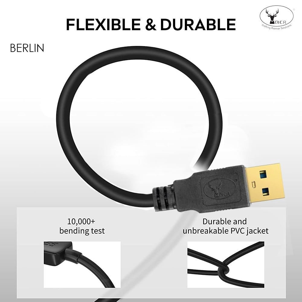 Cable Dier Berlin USB 2.0 Male To Male 1.5M | Gold Plated Connectors, Fully Compatible With All USB B Port Scanner or Printer, 1 Year Warranty, Black