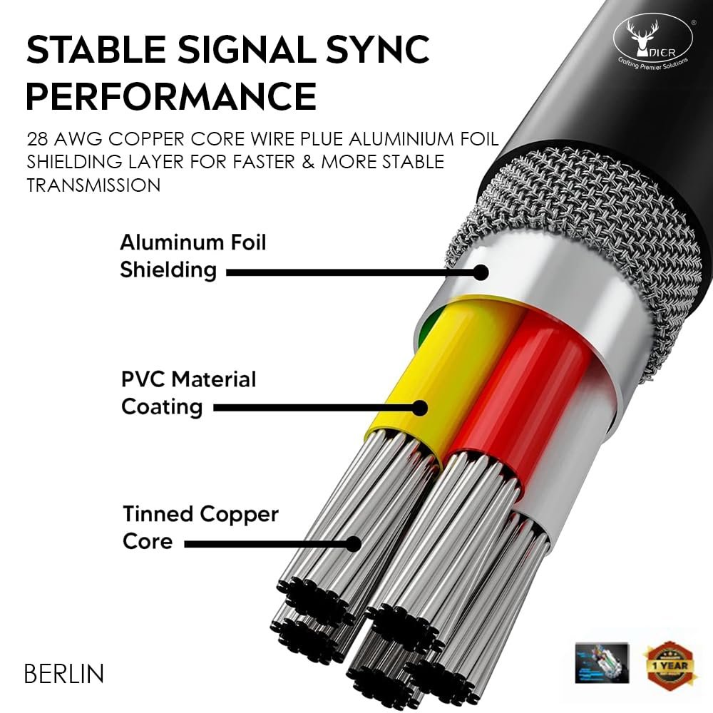 Cable Dier Berlin USB 2.0 Male To Male 1.5M | Gold Plated Connectors, Fully Compatible With All USB B Port Scanner or Printer, 1 Year Warranty, Black