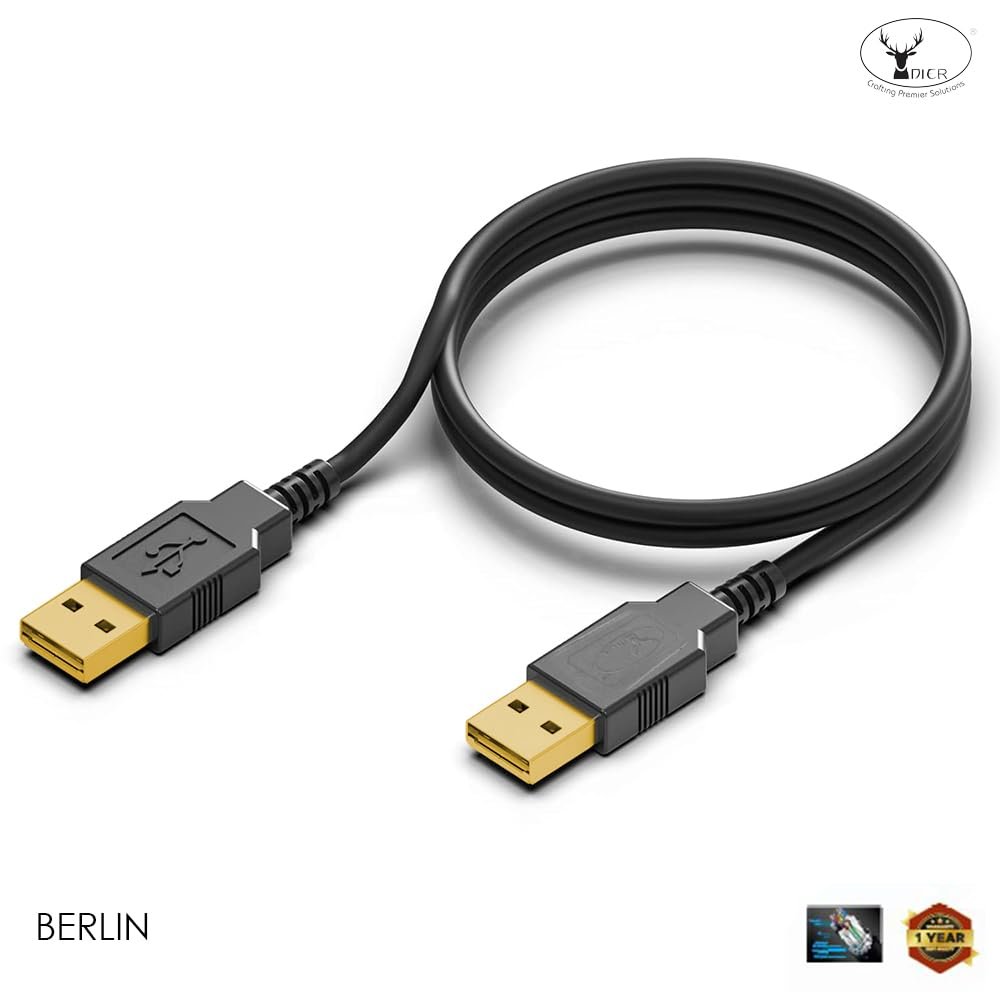 Cable Dier Berlin USB 2.0 Male To Male 1.5M | Gold Plated Connectors, Fully Compatible With All USB B Port Scanner or Printer, 1 Year Warranty, Black