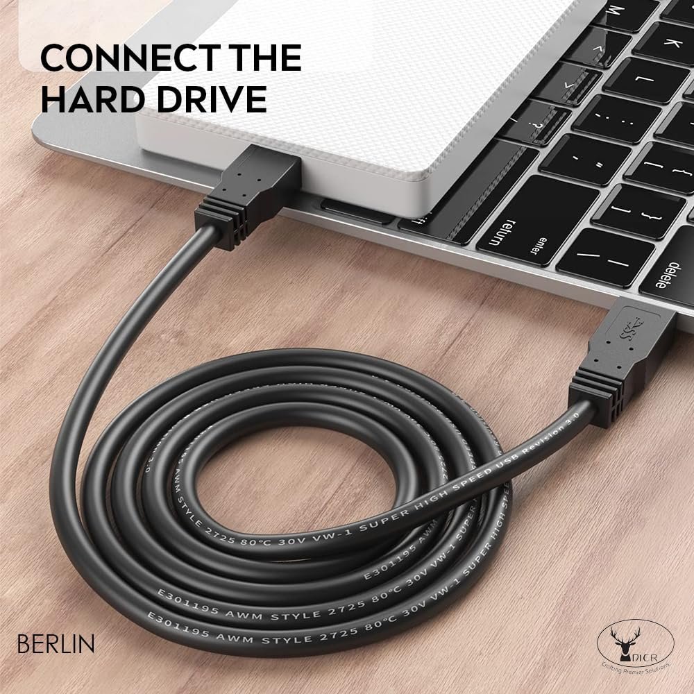 Cable Dier Berlin USB 2.0 Male To Male 1.5M | Gold Plated Connectors, Fully Compatible With All USB B Port Scanner or Printer, 1 Year Warranty, Black
