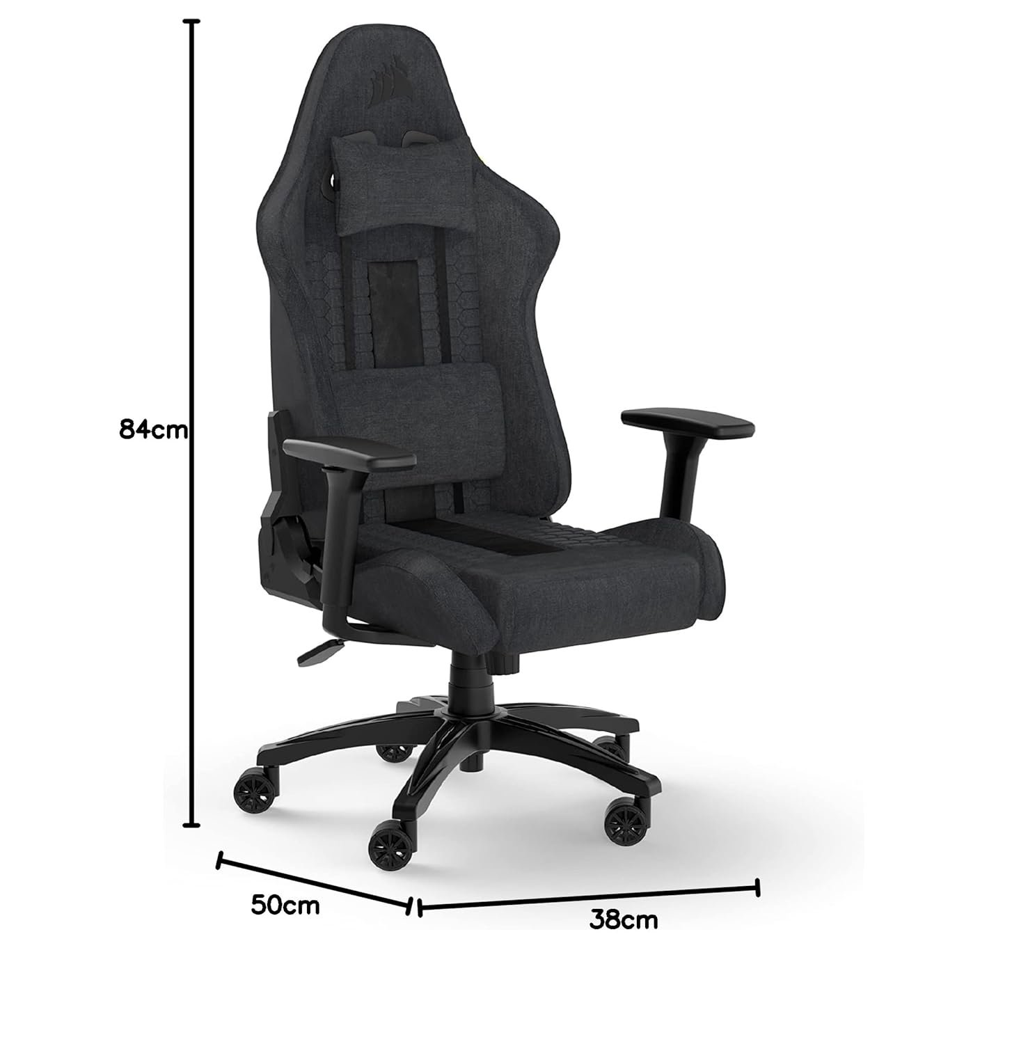 Gaming Chair Corsair TC100 CF-9010052-WW | Relaxed Gaming Chair, Fabric, Grey and Black, Racing-Inspired Design, Lumbar Pillow, Detachable Memory Foam Neck Pillow, Adjustable Armrests, Colour:- Black / Grey