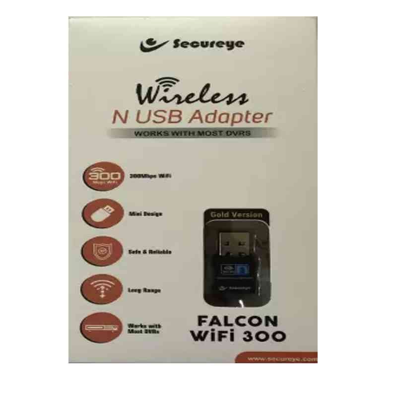 Adapter USB Secureye Falcon WiFi FW300 | 300Mbps WiFi, Mini Design, Safe & Reliable, Long Range, Works with most DVRs | Black