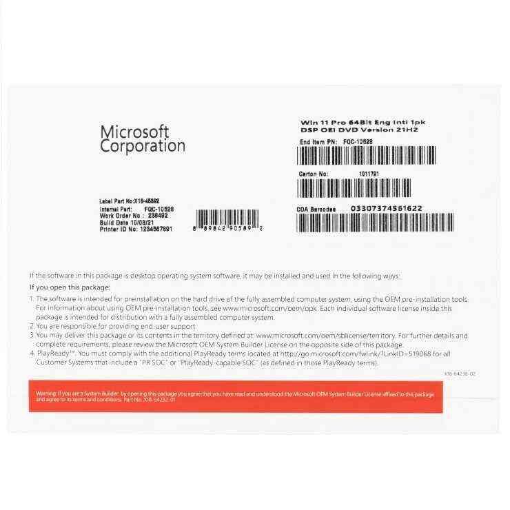 Software Microsoft Windows 11 Pro 64-bit English, OEM | Email delivery in 1 hour during working hours 9am to 5pm (on your request)Software Microsoft Windows 11 Pro 64-bit English, DVD - OEM
