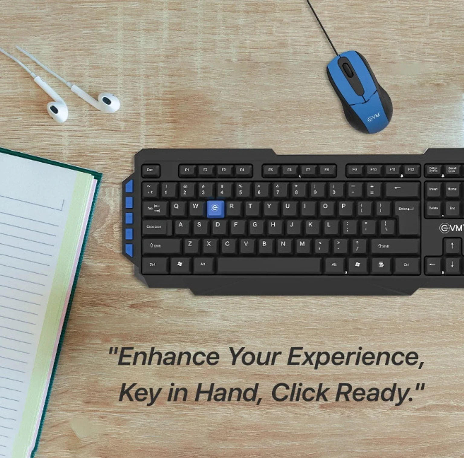 Keyboard & Mouse Combo EVM Wired WDKM414 | 104 Keys, Spill Resistant, Copper Wire, 1000 DPI Resolution, UV Paint Coated, USB Connectivity, 1.2m Cable Length, Smooth Keystrokes, Black