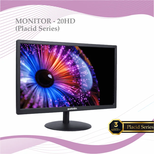 Monitor Zebion 20" HD PRO (Placid Series) | 3 years warranty, LED, 5ms Fast Response Time, 17 Million Display Colors, 1600 x 900 Max Resolution, HDMI, VGA, 4 Wall Mount points
