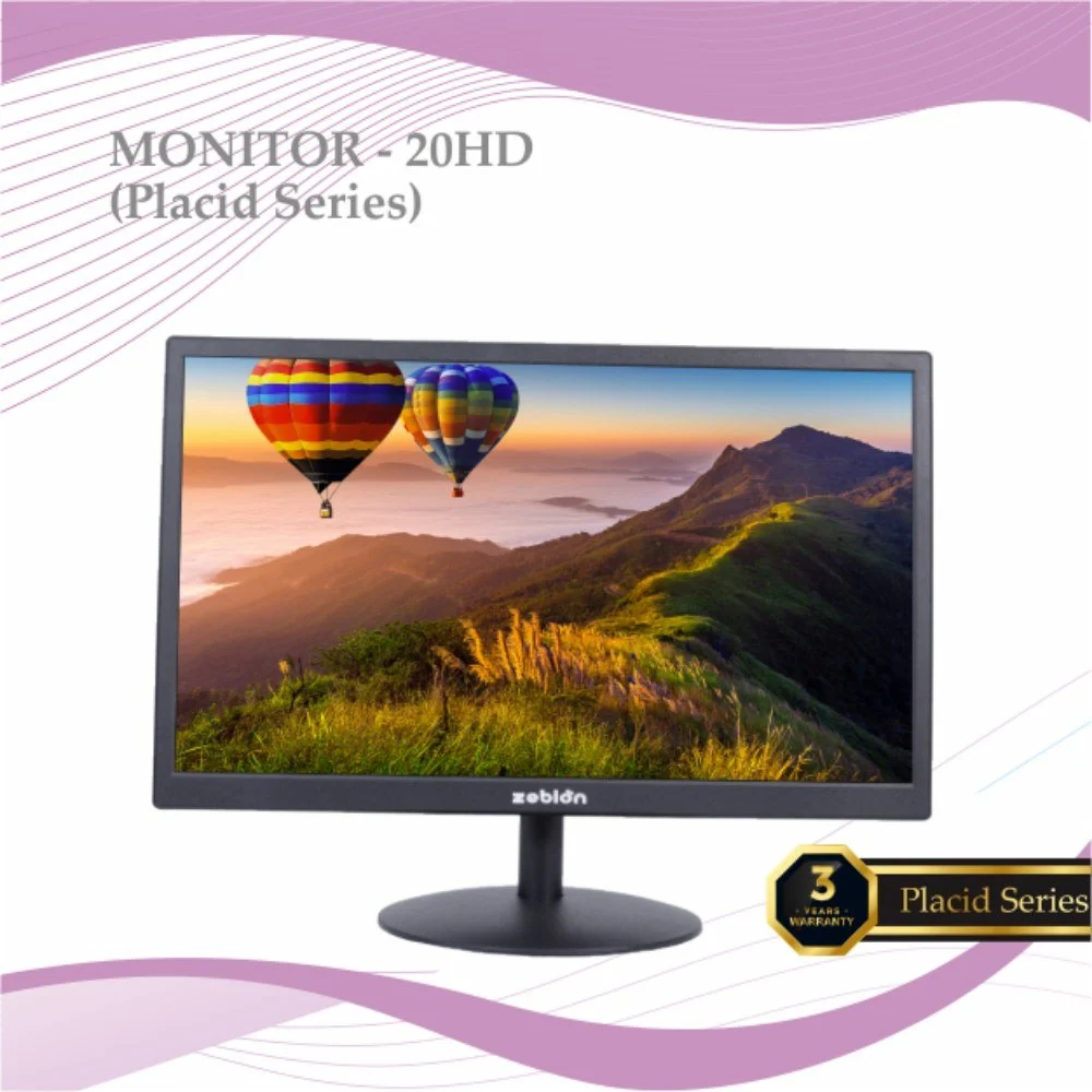 Monitor Zebion 20" HD PRO (Placid Series) | 3 years warranty, LED, 5ms Fast Response Time, 17 Million Display Colors, 1600 x 900 Max Resolution, HDMI, VGA, 4 Wall Mount points