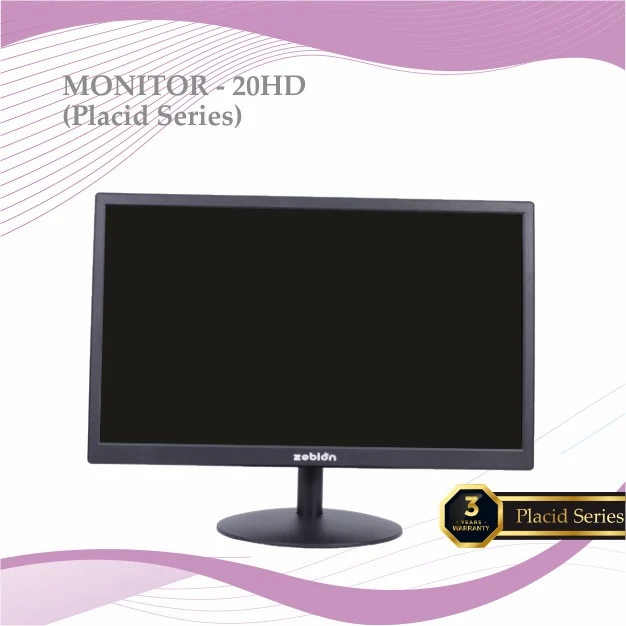 Monitor Zebion 20" HD PRO (Placid Series) | 3 years warranty, LED, 5ms Fast Response Time, 17 Million Display Colors, 1600 x 900 Max Resolution, HDMI, VGA, 4 Wall Mount points