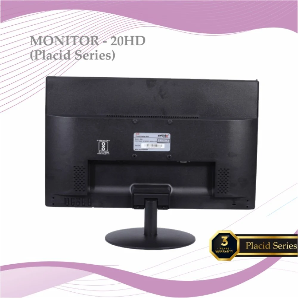 Monitor Zebion 20" HD PRO (Placid Series) | 3 years warranty, LED, 5ms Fast Response Time, 17 Million Display Colors, 1600 x 900 Max Resolution, HDMI, VGA, 4 Wall Mount points