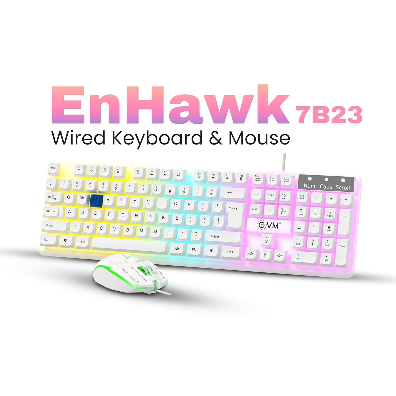 Keyboard & Mouse Combo EVM Gaming Wired EnHawk WDKM-315 | 104 Keys, Backlight Keyboard, 1.5meter Cable Length, White