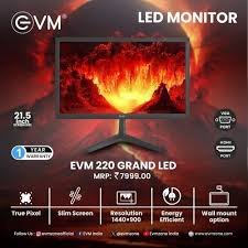 Monitor EVM 220 Grand LED | 21.5" 1440×900 Hz, 5ms Fast Response Time, True Pixel, 16.7M Display Colors, VGA+HDMI, 100x100mm VESA Wall Mountable, Black