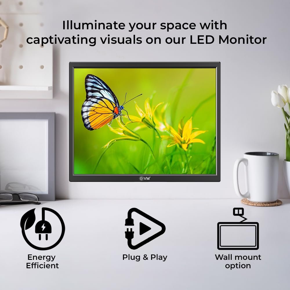 Monitor EVM 175 GRAND SQ LED | 17.1 Inch 1280Γ1024 60HZ, True Pixel, 5ms Fast Response Time, 16.7M Display Colors, VGA+HDMI, Viewing Angle H:176ΒΊ,V:160ΒΊ, Max Brightness 160-200cd/m2, Panel Size 336 (H) Γ 265 (V)MM, 100x100mm VESA Wall Mountable, Black