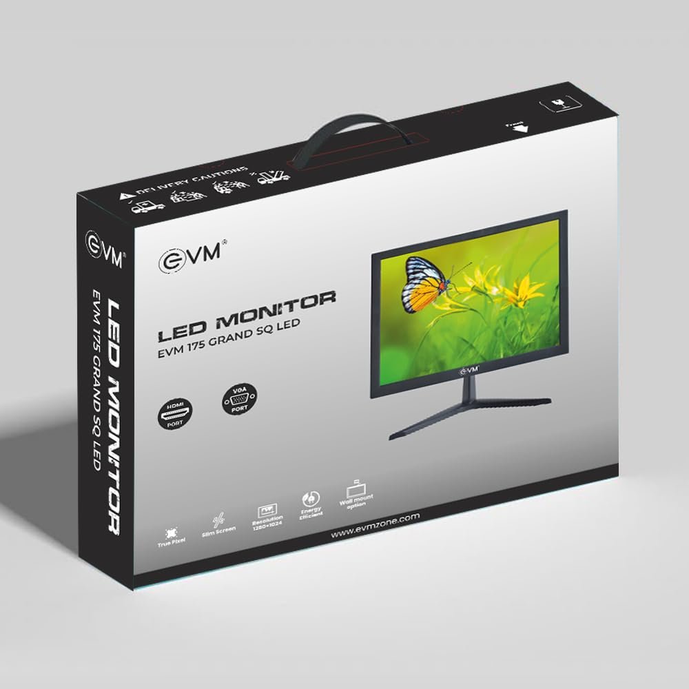 Monitor EVM 175 GRAND SQ LED | 17.1 Inch 1280Γ1024 60HZ, True Pixel, 5ms Fast Response Time, 16.7M Display Colors, VGA+HDMI, Viewing Angle H:176ΒΊ,V:160ΒΊ, Max Brightness 160-200cd/m2, Panel Size 336 (H) Γ 265 (V)MM, 100x100mm VESA Wall Mountable, Black