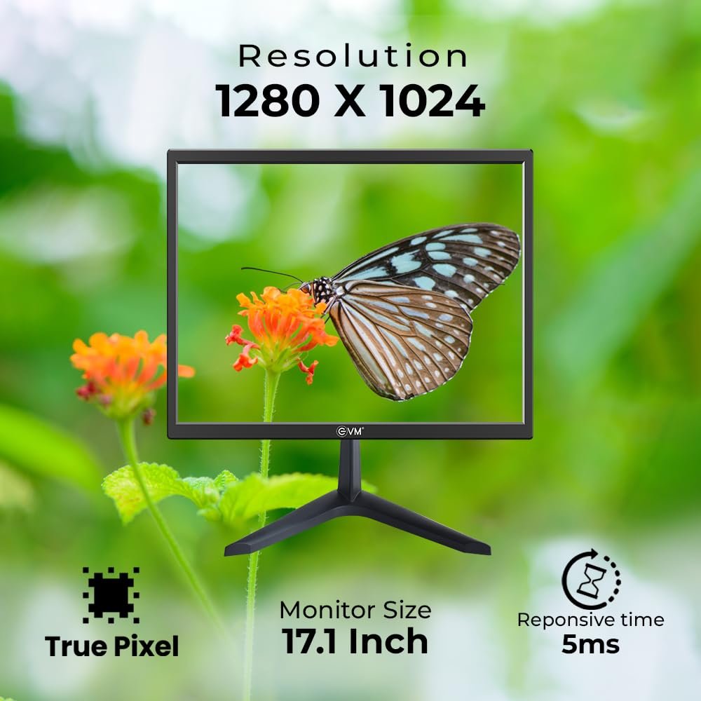 Monitor EVM 175 GRAND SQ LED | 17.1 Inch 1280Γ1024 60HZ, True Pixel, 5ms Fast Response Time, 16.7M Display Colors, VGA+HDMI, Viewing Angle H:176ΒΊ,V:160ΒΊ, Max Brightness 160-200cd/m2, Panel Size 336 (H) Γ 265 (V)MM, 100x100mm VESA Wall Mountable, Black