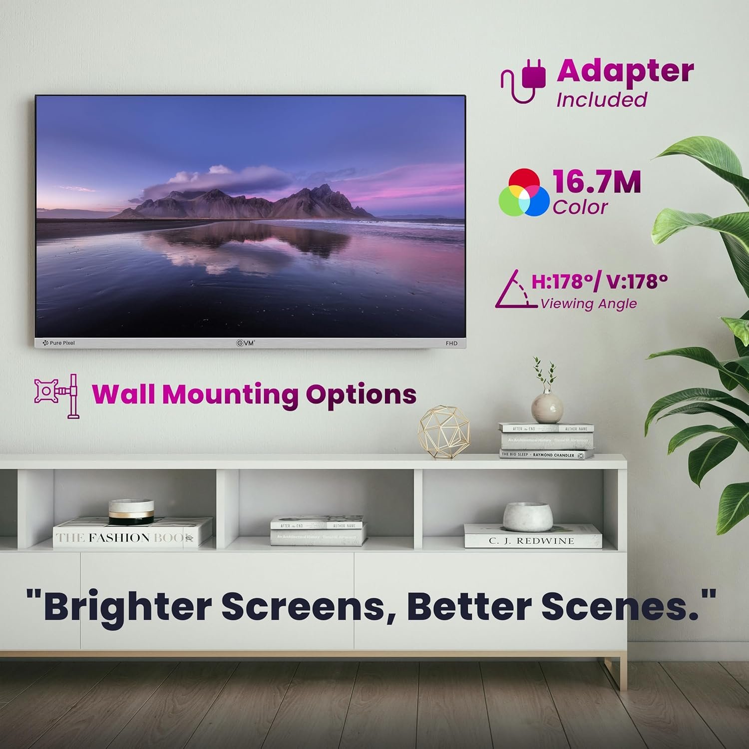 Monitor EVM PLASMA LED S270 | 27 Inch Flat LED Frameless FHD Monitor With Speaker, 100Hz Perfect Motion Rate, Digital Crystal, 16.7M Display Colors, Low Blue Mode, Anti Glare, Flicker Free, Bazelless, VGA, HDMI, DC Ports, IPS Panel, Wall Mountable, White