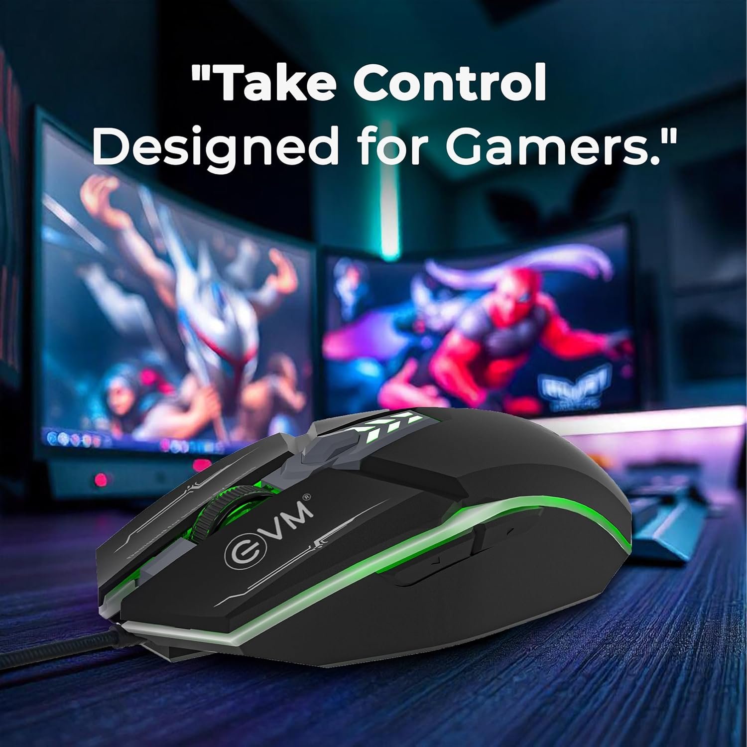 Mouse EVM Wired Gaming 6D M06063 | 3600 DPI Resolution, Multi Color LED, USB Output, 1.5m Pu Cable, Anti Grip Scroll Wheel, Black