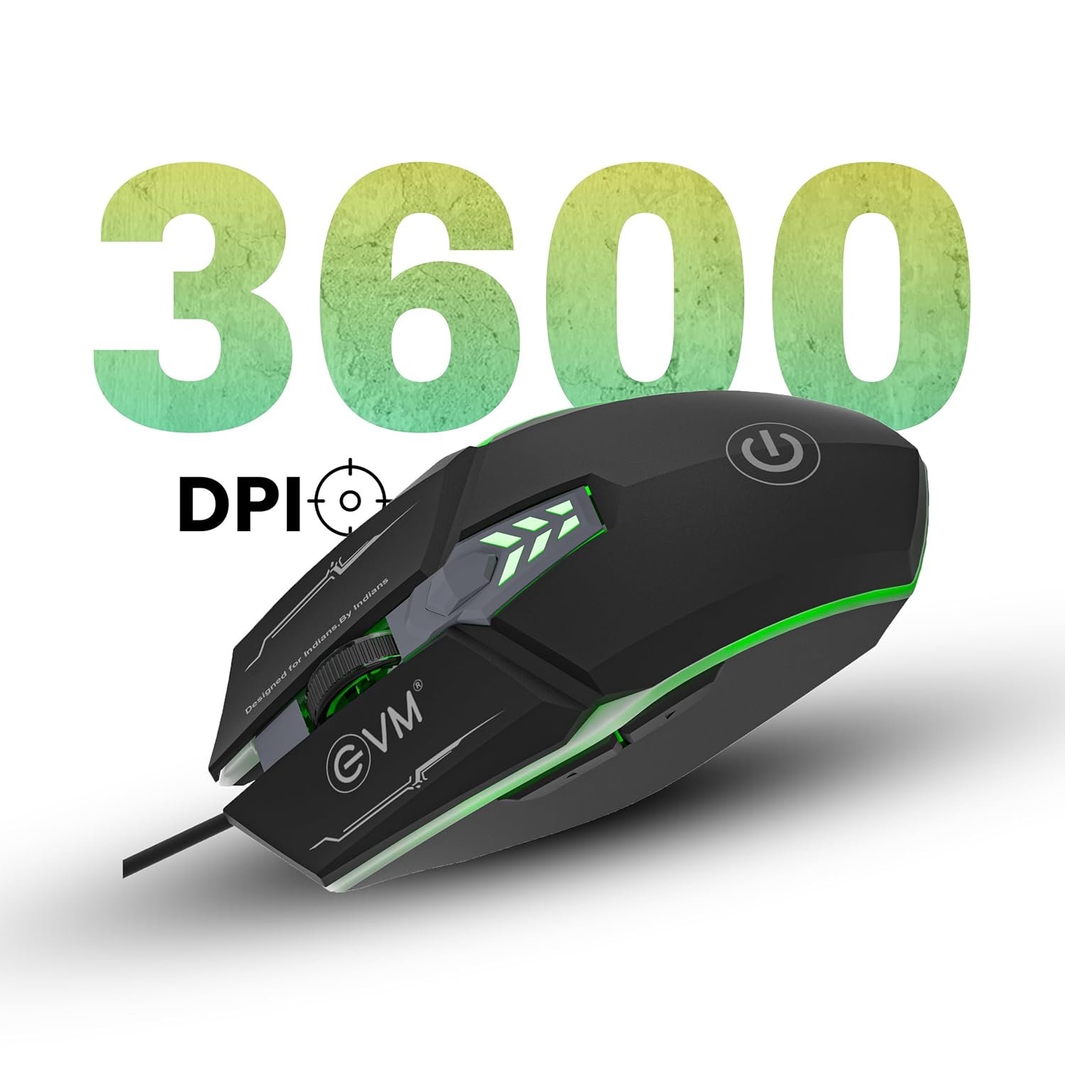 Mouse EVM Wired Gaming 6D M06063 | 3600 DPI Resolution, Multi Color LED, USB Output, 1.5m Pu Cable, Anti Grip Scroll Wheel, Black