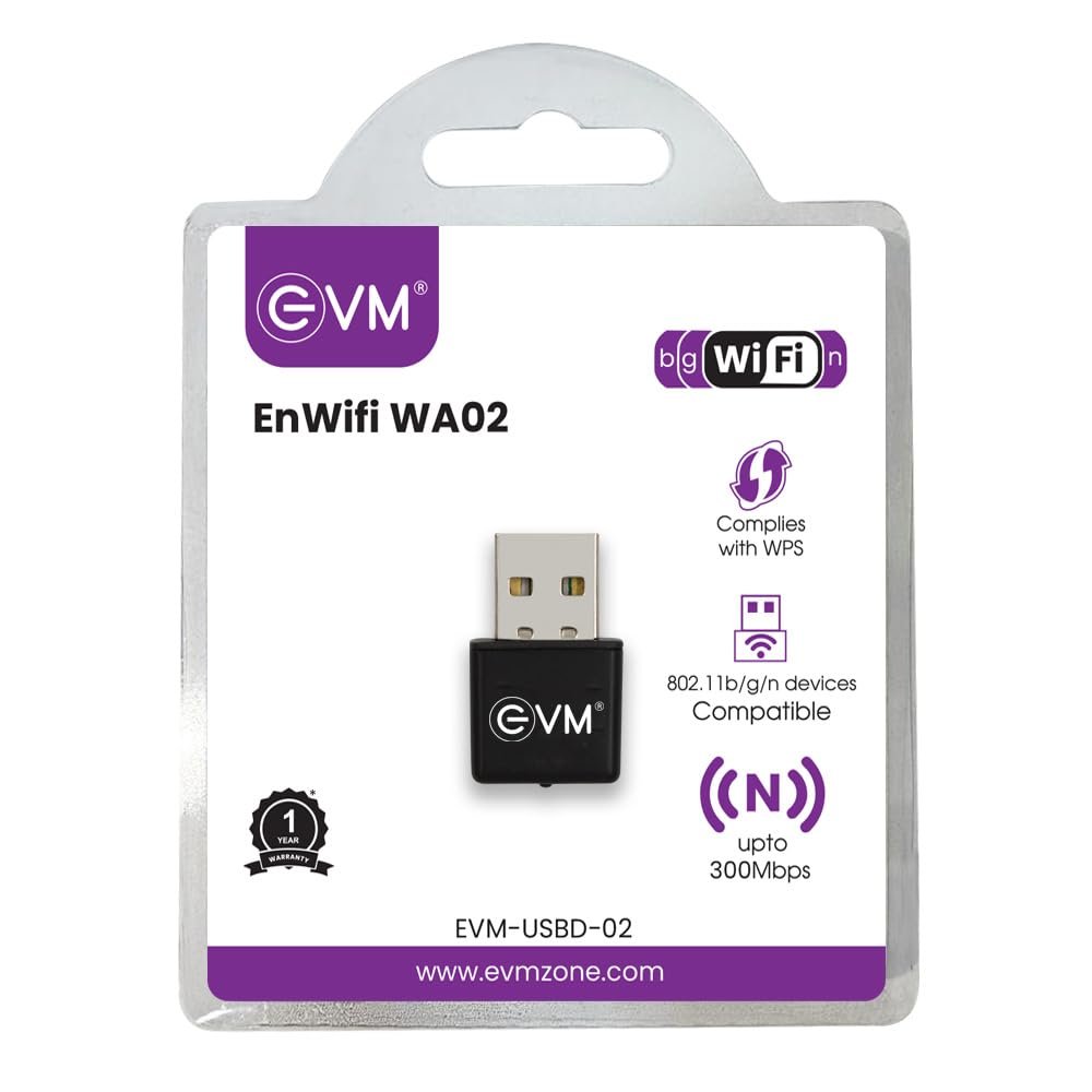 Adaptor USB Wifi Dongle EVM ENWIFI WA02 EVM-USBD-02 | Up to 300Mbps, 2.4-2.4835GHz, Operating Temperature 0Β°C ~ 40Β°C, 802.11b/g/n Devices Compatible, Black