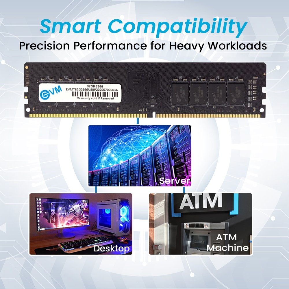 Ram EVM 32GB DDR4 2666MHZ Desktop EVMT32G2666U88P | Update Your Desktop's Performance, CL15 Latency, Compatible with Intel, AMD, and Mac Systems