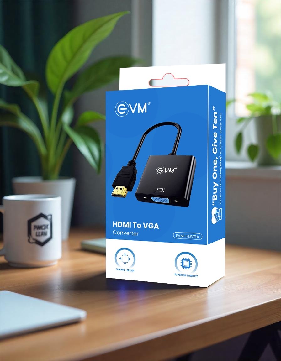 Converter EVM HDMI To VGA EVM-HDVGA | Compact Design, Superior Stability, HDMI Male To VGA Female Adapter for Computer, Desktop
