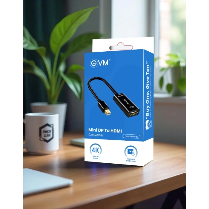 Converter EVM Mini DP To HDMI EVM-MDPHD | Compact Design, 4K Ultra HD Support, Transmits Audio & Video, Black
