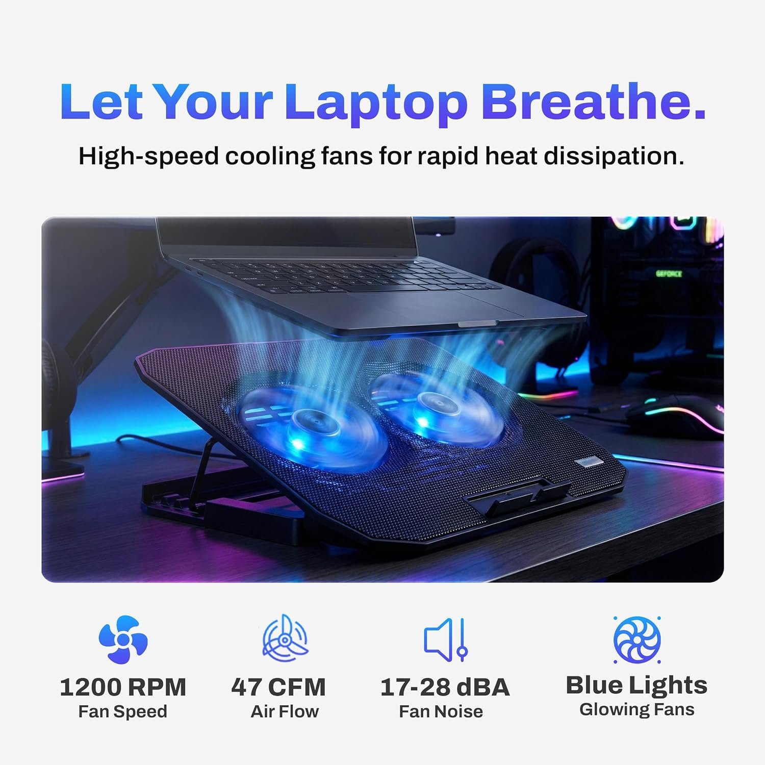 Cooling Pad EVM Enlap Cool 2.0 EVM-LCR03 | Cooling Pad for Laptop with 2 Fans, 17β28 dBA Noise, 47 CFM Airflow, 1200 RPM Fan Speed, Black