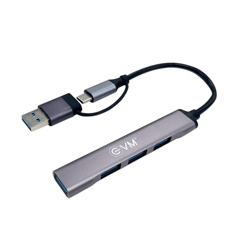 Hub EVM 2-in-1 TYPE C + USB 4 Port EVM CU4HP | USB Dual Input, 1 Hub 3.0 + 3 USB 2.0 Ports, Grey