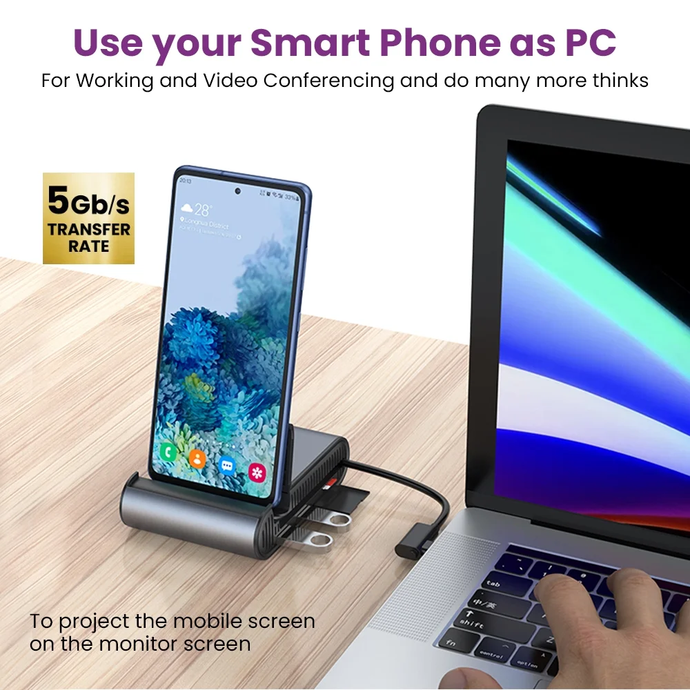 Hub EVM 7-in-1 Smartphone Desktop Expansion With Hub EMH-01 | USB-C Hub for Android Smartphones, SD/Micro Card Readers, HDMI 4K, USB-A 5Gbps, PD 60W Vivid Desktop