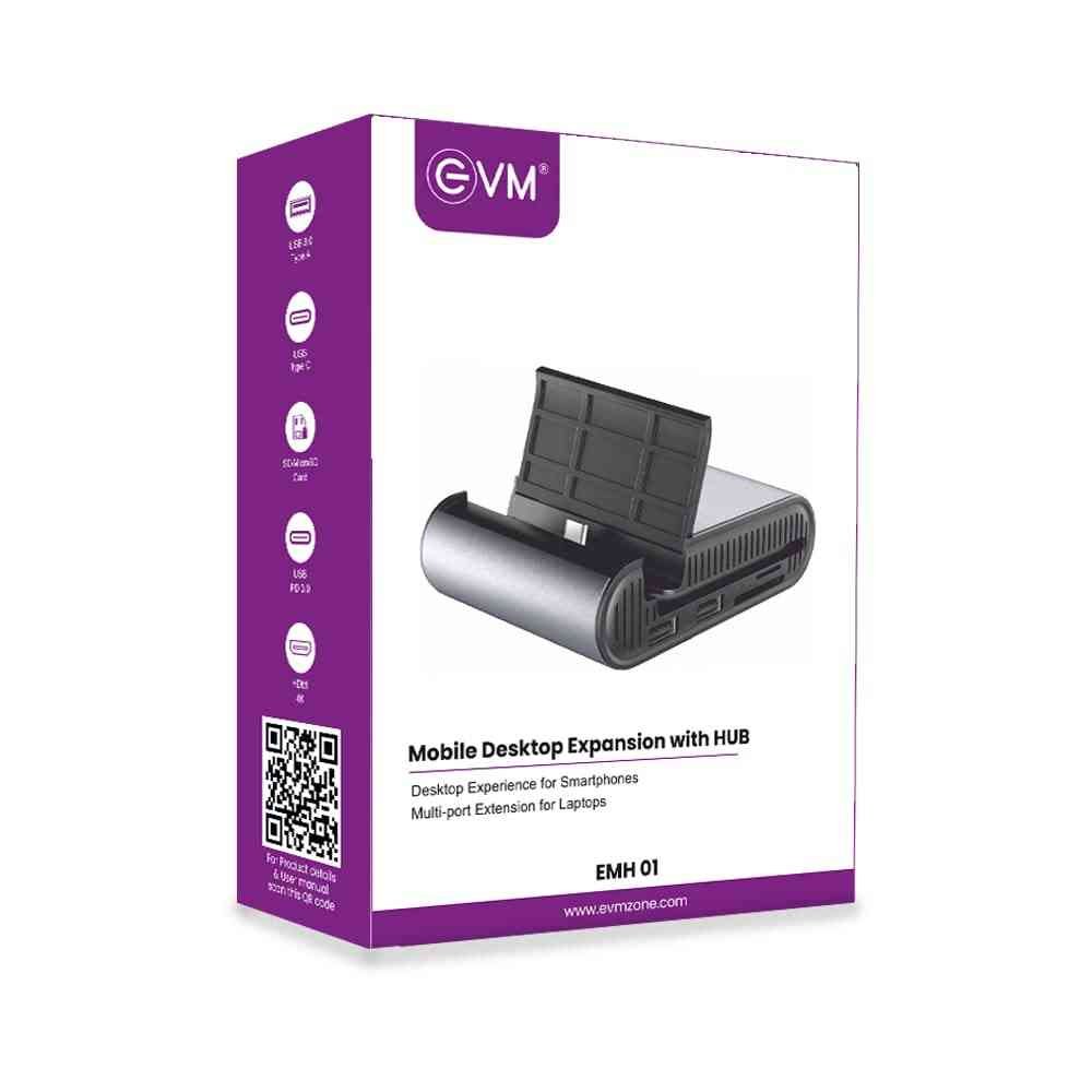Hub EVM 7-in-1 Smartphone Desktop Expansion With Hub EMH-01 | USB-C Hub for Android Smartphones, SD/Micro Card Readers, HDMI 4K, USB-A 5Gbps, PD 60W Vivid Desktop