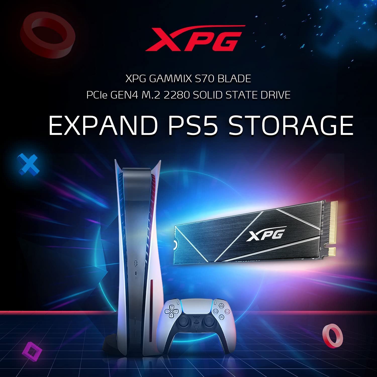Harddisk Gaming Adata XPG GAMMIX S70 Blade AGAMMIXS70B-2T-CS | 2TB M.2 NVME PCIe Gen4x4 2280 Internal Solid State Drive/SSD, Read/Write Speed Up to 7,400/6800 MB/s, Compatible with PC, Laptop and Play Station5