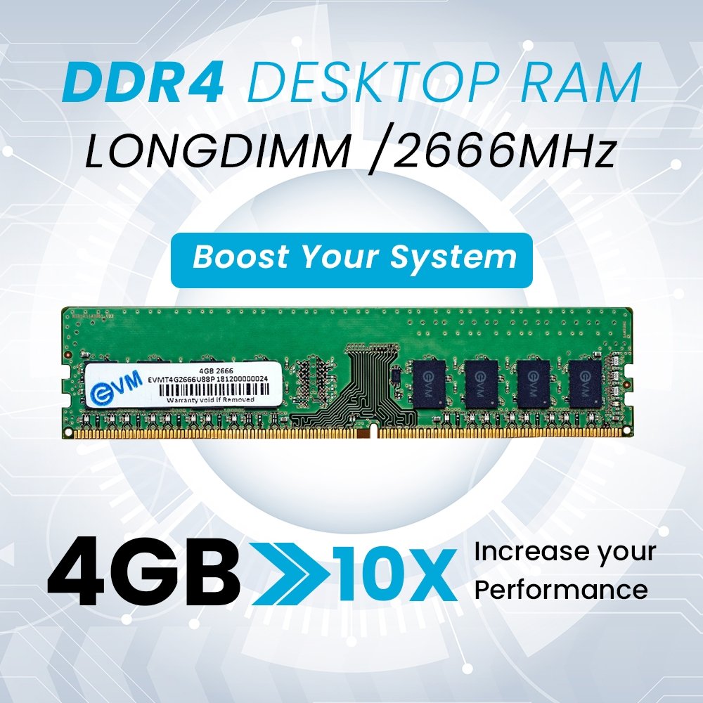 RAM EVM 4GB DDR4 2666MHz Desktop EVMT4G2666U88P | Update Your Desktop's Performance, CL15 Latency, Compatible with Intel, AMD, & Mac Systems