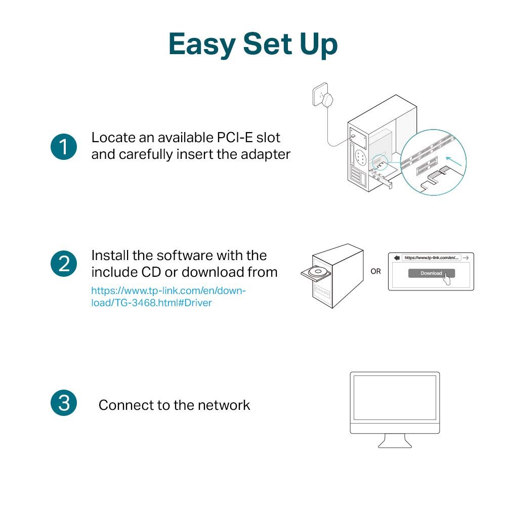 Net TP Link PCI Express Network Interface Card TG-3468 | 32-bit PCIe Interface, 10/100/1000Mbps, Wake-on-LAN, Flow Control, Low Profile & Full Height Brackets, Support Win 11/10/8.1/8/7