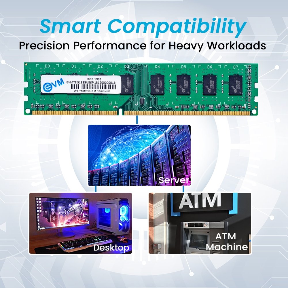Ram EVM 8GB DDR3 1333 Desktop EVMT8G1333U86P | Long-DIMM Memory, Boost Computer Speed & Performance with Low Latency and Durable Design