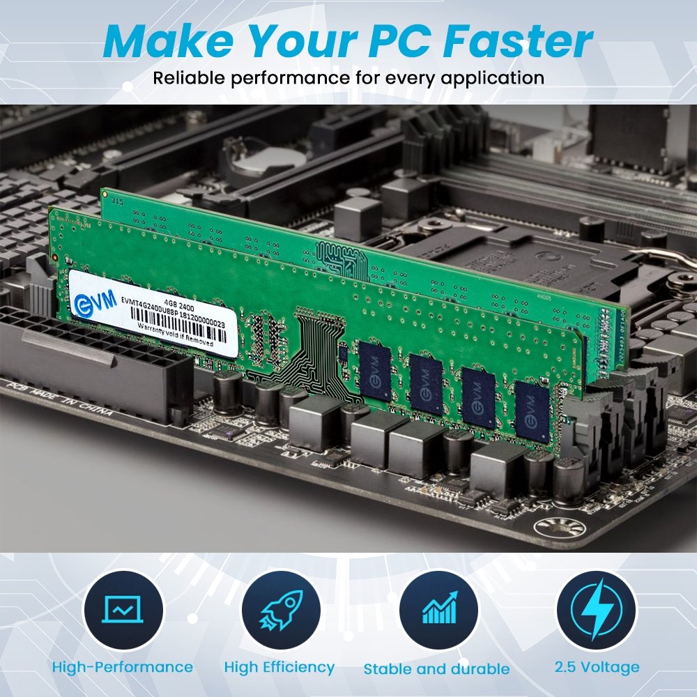 RAM EVM 4GB DDR4 2400MHZ Desktop EVMT4G2400U88P | Long-DIMM Memory, Updates Your Desktop's Performance