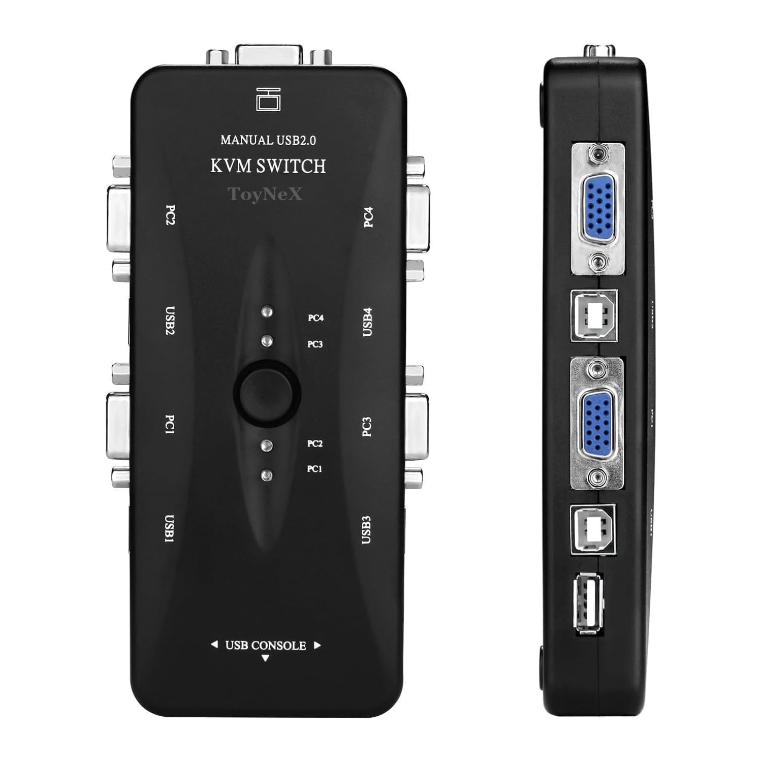 KVM VGA Switch Box 4 Port USB 2.0 Plus Keyboard Video Mouse Switch Box, Control 4 PC from 1 USB Keyboard and Mouse, Also Supports four Printer Ports Media Streaming Device (Black)