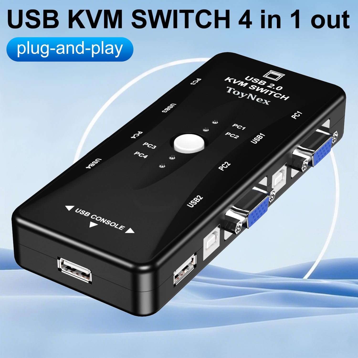 KVM VGA Switch Box 4 Port USB 2.0 Plus Keyboard Video Mouse Switch Box, Control 4 PC from 1 USB Keyboard and Mouse, Also Supports four Printer Ports Media Streaming Device (Black)