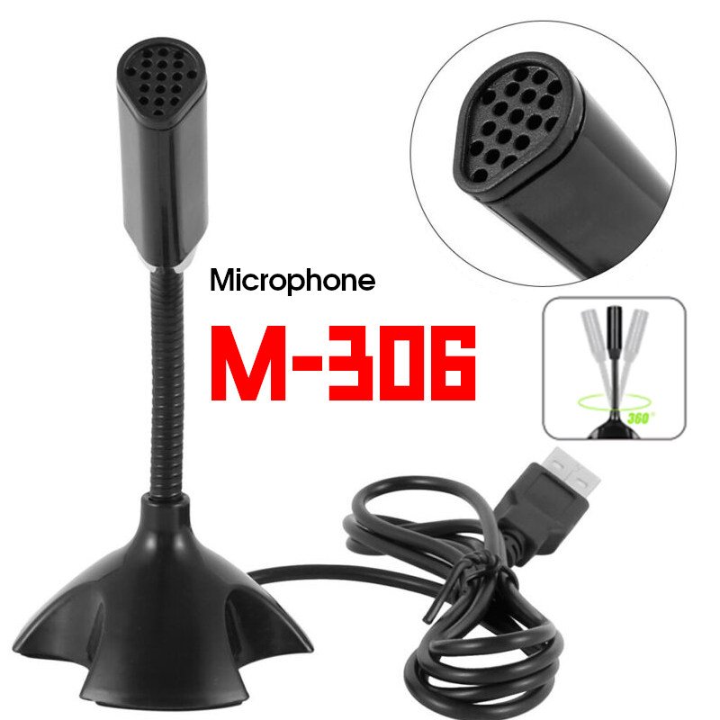 Microphone USB Desktop M-306 | Superior Clarity, Noise-Cancelling Microphone For PC or Mac, Microphone Pivots On Base To Hold Preferred Position, Plug & Play, Black