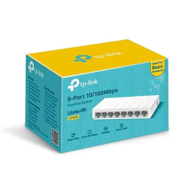 Switch TP-Link LS1008 | 8-Port 10/100Mbps Desktop Switch, Plug & play, White