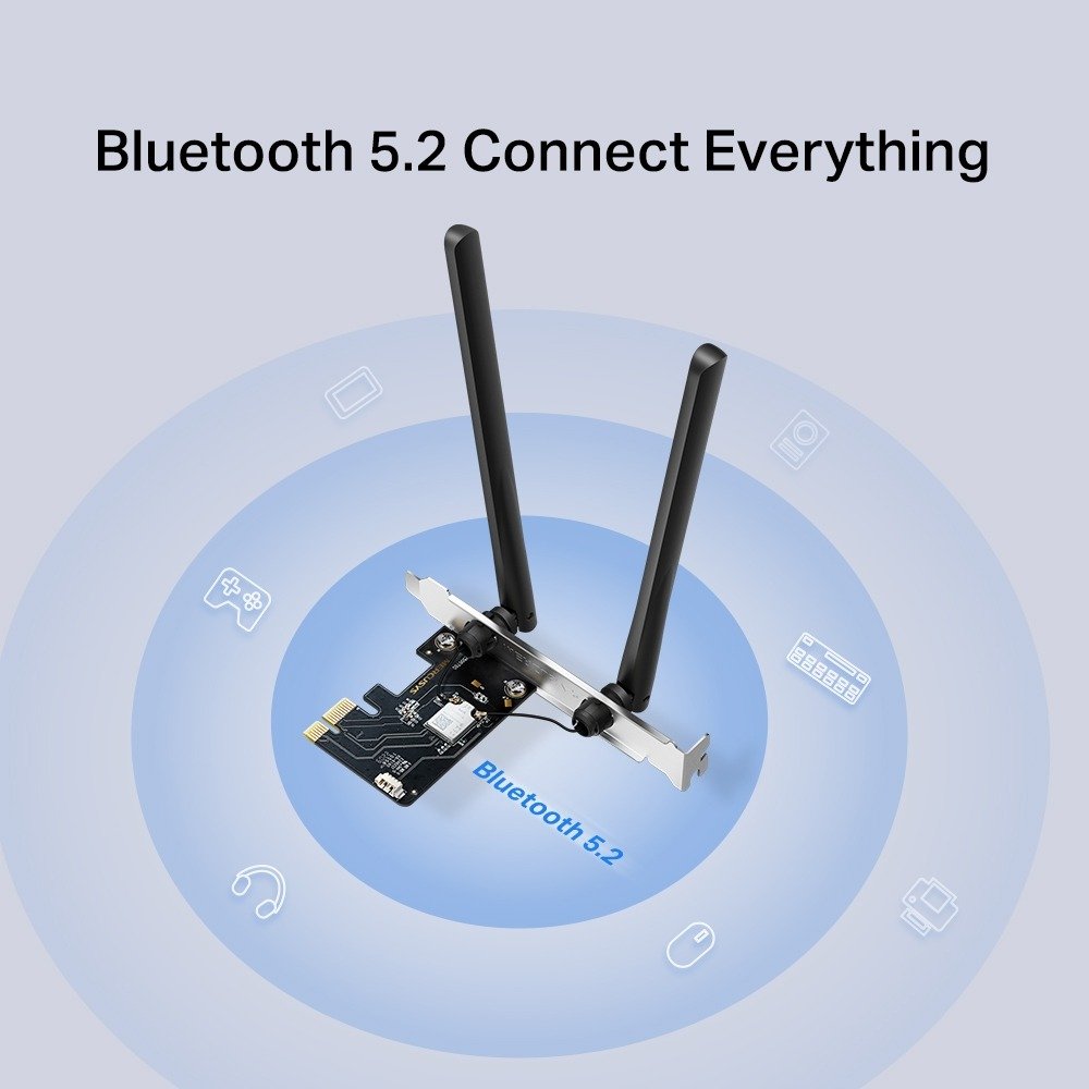 PCIe Adapter Mercusys MA86XE | AXE5400 Wi-Fi 6E Bluetooth 5.2 PCIe Adapter, MU-MIMO Ultra-Fast Tri-Band Speed, Intel Wi-Fi 6E Chipset, Lower Latency, Wider Signal Coverage, Backward Compatibility, Black