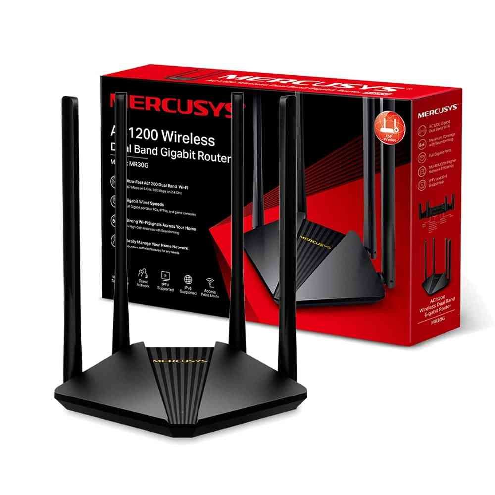 Router Mercusys AC1200 Wireless Dual Band Gigabit WiFi MR30G | 1.2 Gbps Speed Wi-Fi, IPTV and IPv6 Supported, Access Point Mode, Broader Coverage with 4 High Gain Antennas