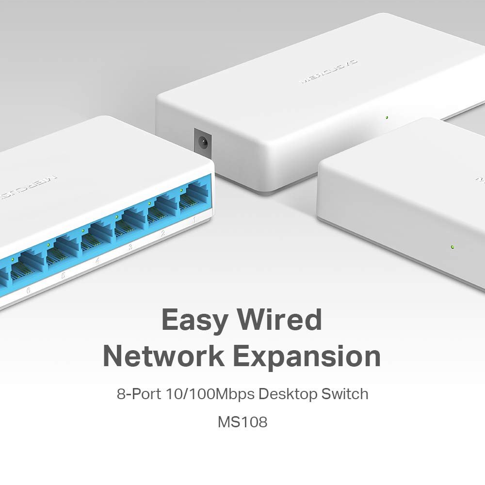 Switch Desktop Mercusys MS108 | 8-Port 10 / 100Mbps Desktop Switch, RJ45 Ports, auto MDI / MDIX Supported, Plug and Play, Sleek, Ultra-Compact Design, Expand Ethernet Network