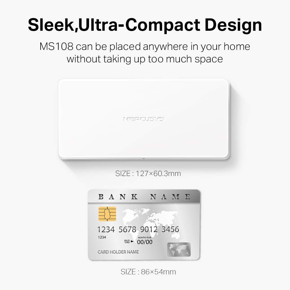 Switch Desktop Mercusys MS108 | 8-Port 10 / 100Mbps Desktop Switch, RJ45 Ports, auto MDI / MDIX Supported, Plug and Play, Sleek, Ultra-Compact Design, Expand Ethernet Network