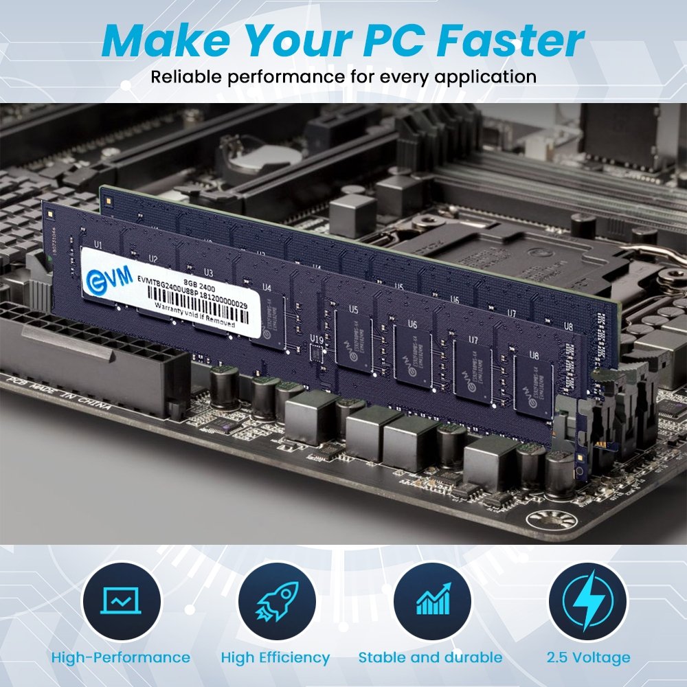 Ram EVM 8GB DDR4 2400MHZ Desktop EVMT8G2400U88P | Long-DIMM-Updates Your Desktop's Performance