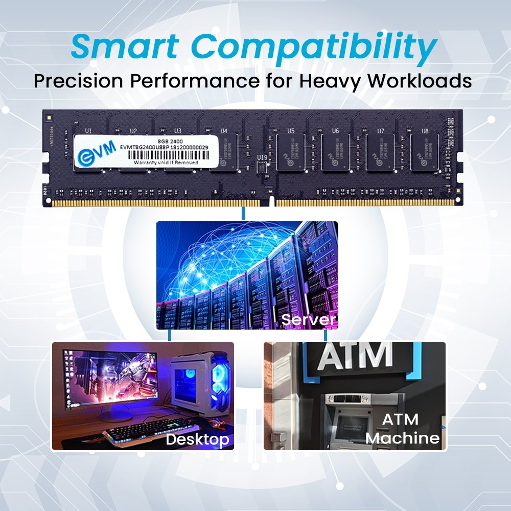Ram EVM 8GB DDR4 2400MHZ Desktop EVMT8G2400U88P | Long-DIMM-Updates Your Desktop's Performance