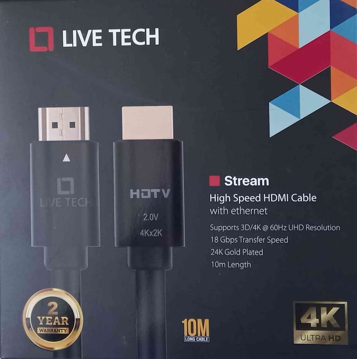 Cable Live Tech Stream HDMI to HDMI with Ethernet 4K 2.0V 10mtr | High Speed HDMI Cable with Ethernet - Supports 3D, 4K, 10 Meter (Black, PVC)