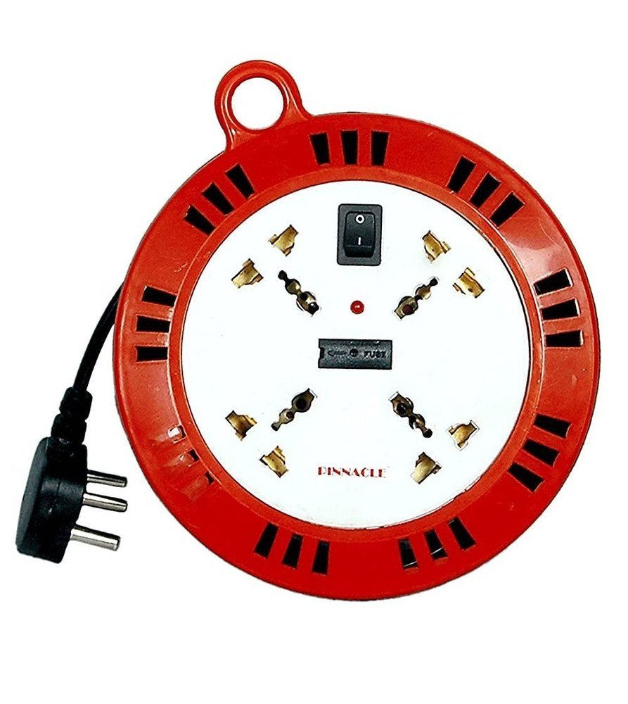 Spike Buster Pinnacle 5 MTR PA119 | 4 Socket Extension Board Round, 5 Yard Cord Wire, 6A / 250V / 1500W, High Quality Smart Power Strips, Single LED, Ideal For Home & Office Use, Red & White